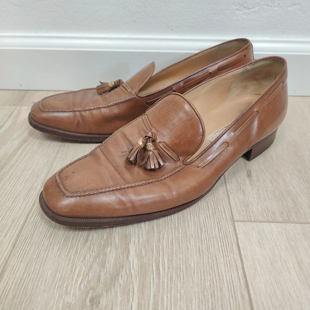 Vintage 1980s Gucci Loafers‎ Mens 44.5 11.5 Tan Leather Tassel Preppy
